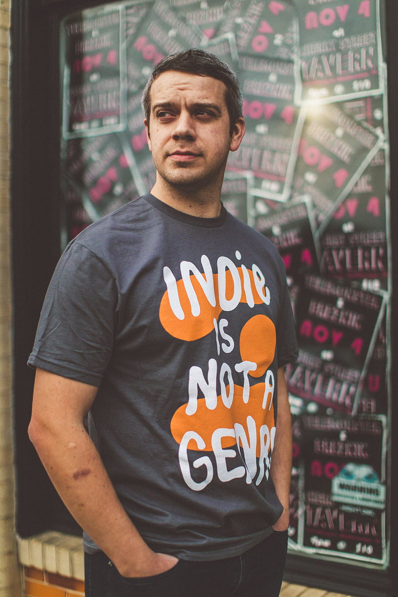 "Indie Is Not A Genre" / "Support Independent Record Stores" Tangerine / Charcoal T-Shirt