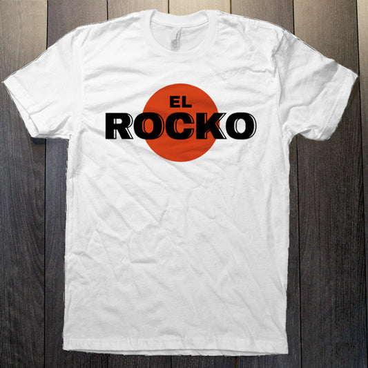 El Rocko - Burnt Orange & Black on White T-Shirt