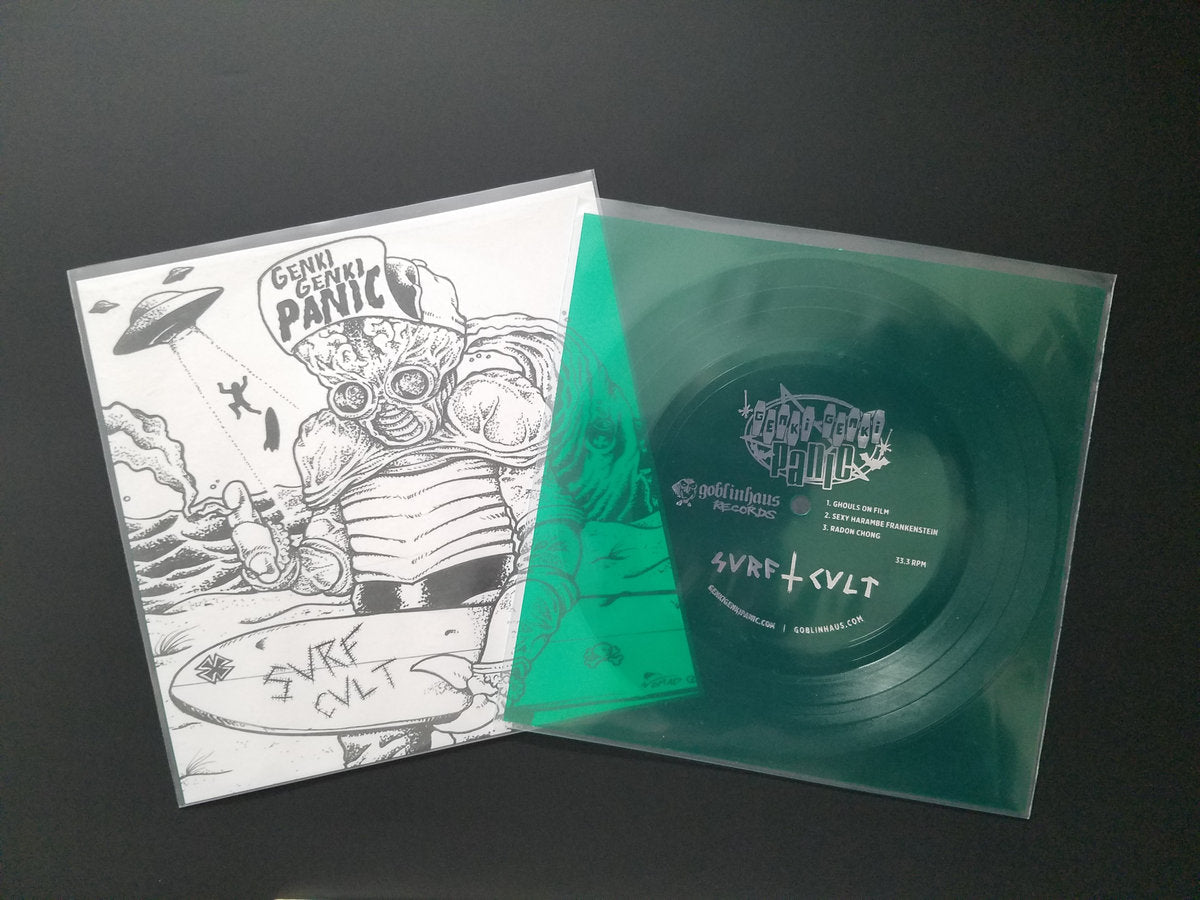 Genki Genki Panic - Litanies Of Surf (SVRF CVLT Flexi Disc Vinyl Record (Green) - N - Genki Genki Panic - Litanies Of Surf (SVRF CVLT flexi disc vinyl record (green/clear) - 7" Singles - Yellow Racket Records