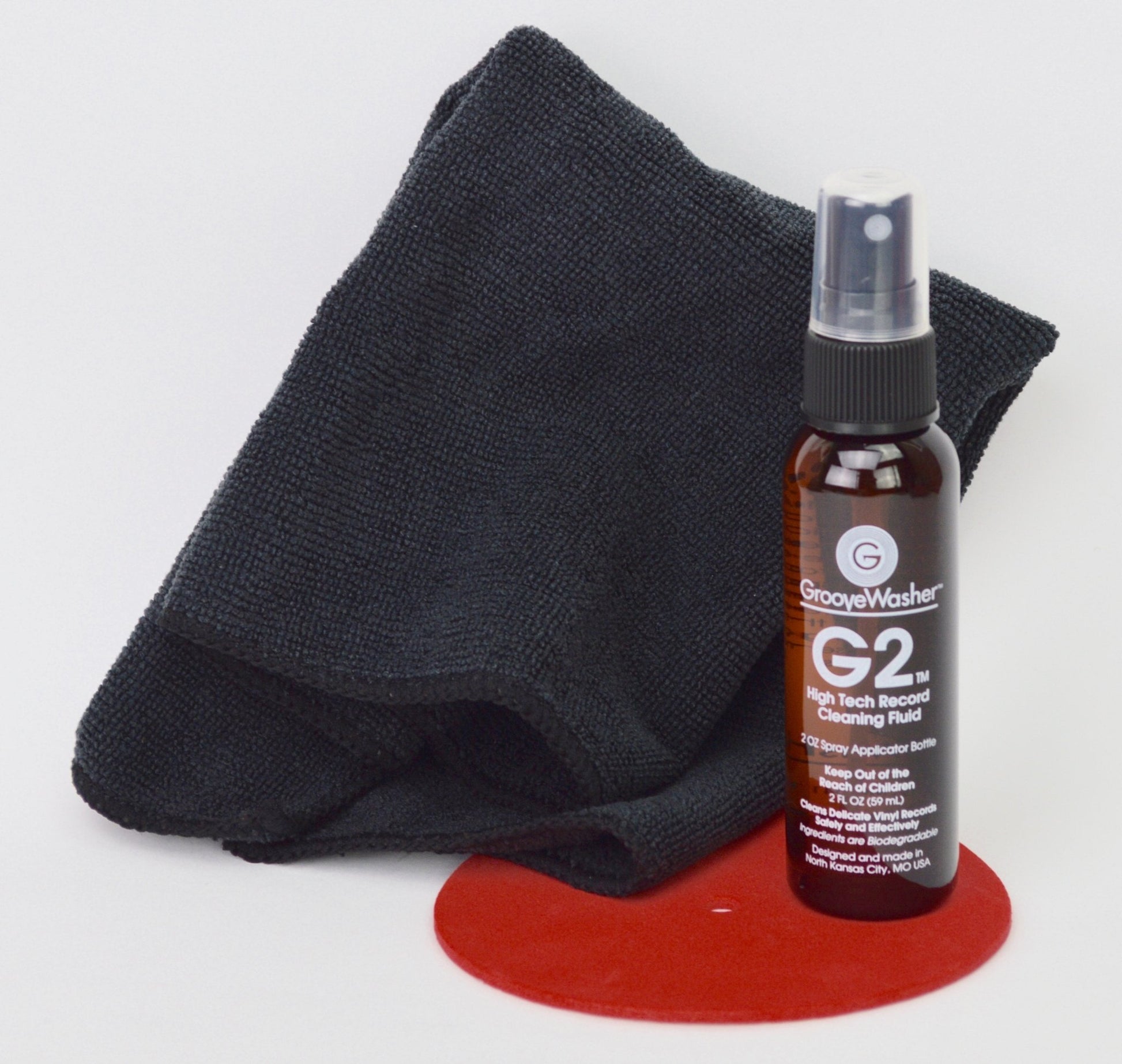 GrooveWasher - Commando Record Cleaning Kit (4oz G2 Fluid Mist Spray Bottle, 12''x12'' Black microfiber towel, Record Label Mask, instructions) - 856723007235 - Vinyl Accessories - Yellow Racket Records