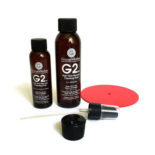 GrooveWasher - G2 Fluid Kit (2 oz. mist spray plus 4 oz. refill bottle of G2 High Tech Cleaning and Anti-Static Fluid, Red label protector, US made) - 866508000221 - Vinyl Accessories - Yellow Racket Records