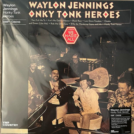 Jennings, Waylon - Honky Tonk Heroes (VMP Country, Club Edition, Reissue, Remastered, 180g) (Rust Orange Vinyl) (Pre-Loved) - NM - Jennings, Waylon - Honky Tonk Heroes - LP's - Yellow Racket Records