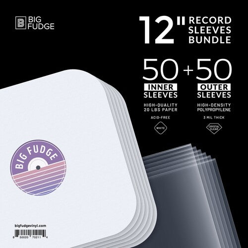 Big Fudge - BFSB12x50US 12-inch Vinyl LP Record Sleeves Bundle 50 Crystal Clear Outer Sleeves 12.75x12.75 Plus 50 Acid Free Inner Sleeves White 12.13x12.13