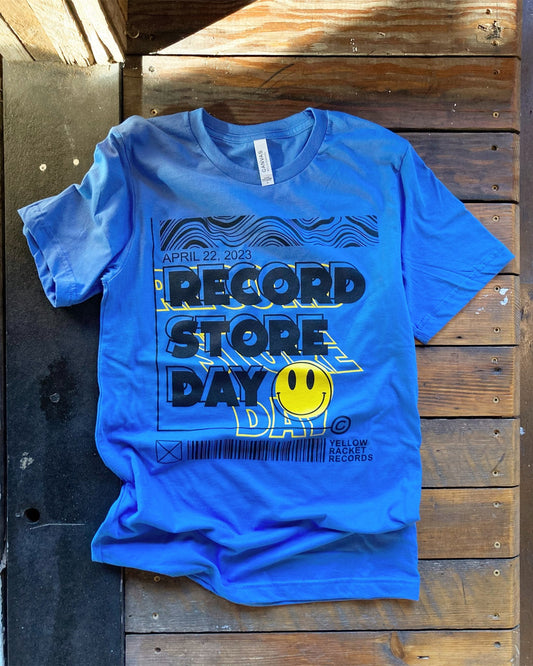 Smiley Face T-Shirt (Blue/Black/Yellow) - Record Store Day 2023 - Smiley Face T-Shirt (Blue/Black/Yellow) - Record Store Day 2023 - S - Apparel - Yellow Racket Records